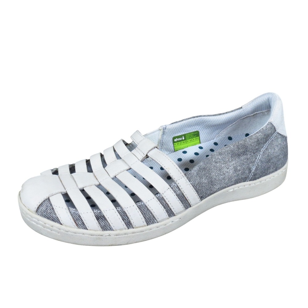 Ahnu North Point Women Huarache SlipOn Sz 8.5 Walking White Gray Leather Textile